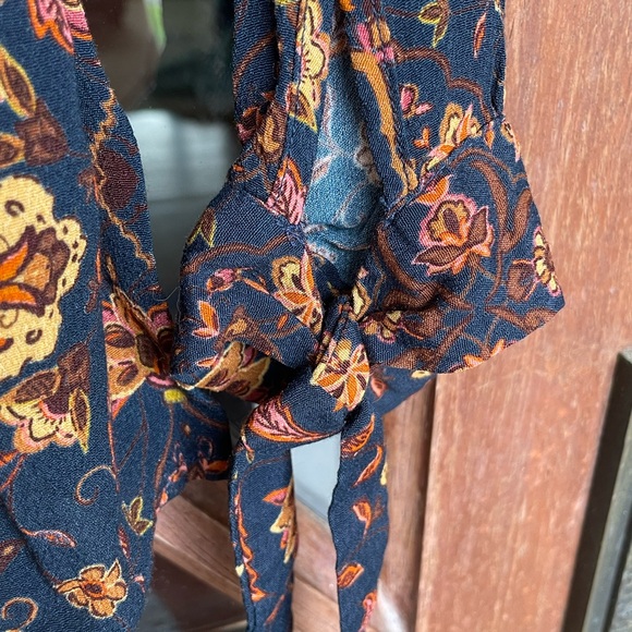 Kachel X Anthropologie Blue Gold Button Front Tie Sleeve Shirt - Picture 4 of 5